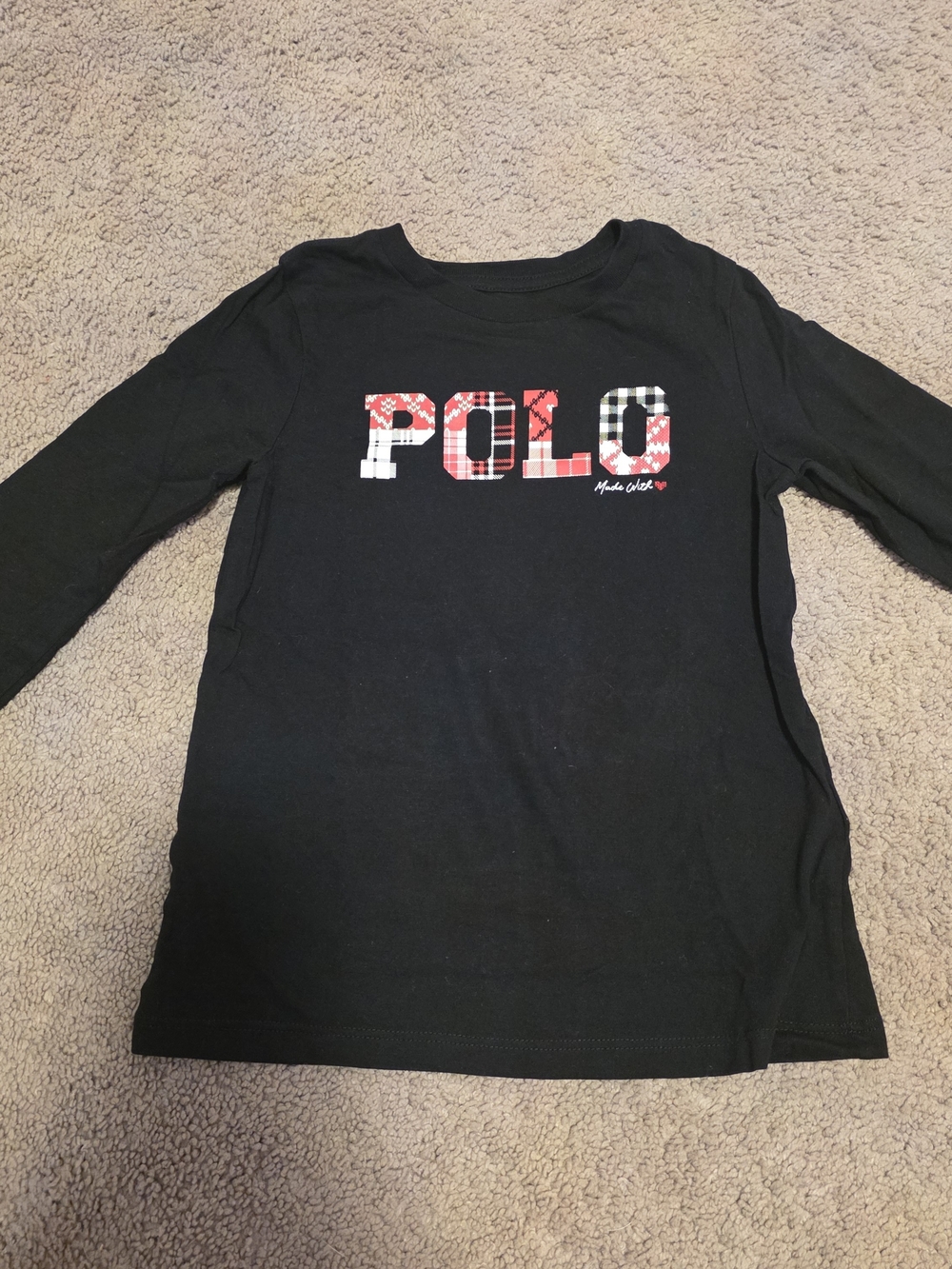 Polo by Ralph Lauren Black Long-Sleeve Tee with Red & White Plaid Logo